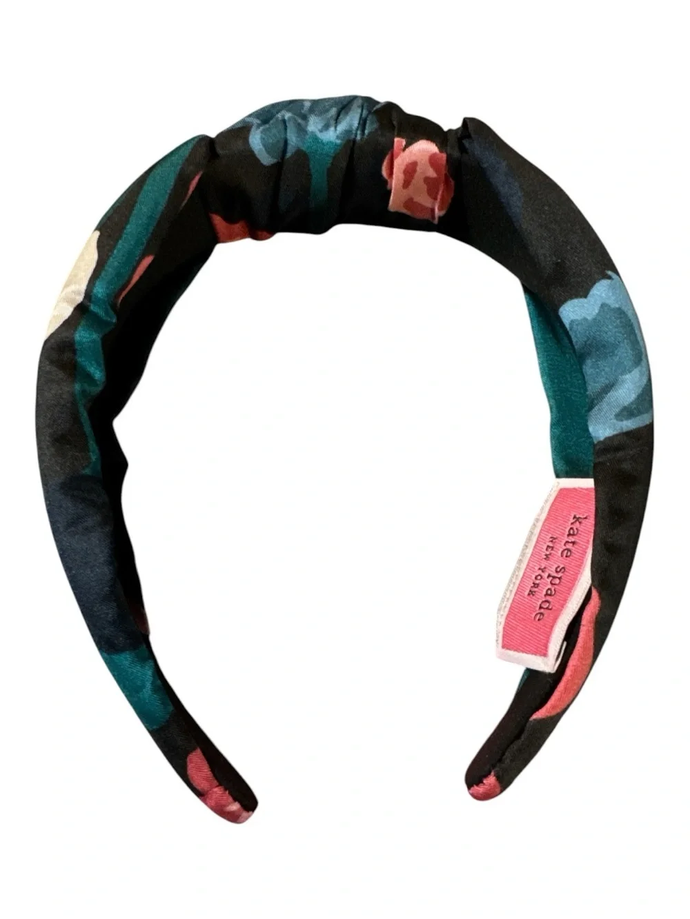 kate spade NIP Black Floral SILK Headband with Teal & Pink Accents